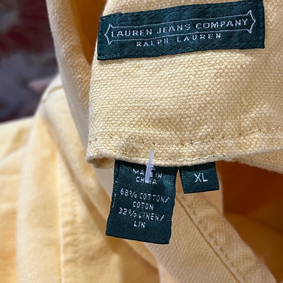 Lauren Jean Company Canary Yellow Linen Blend Toggle Zipper Chore Jacket Size XL - Picture 8 of 8
